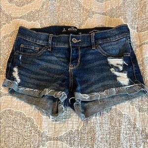 Hollister Blue Distressed Jean Shorts with Frayed Hem